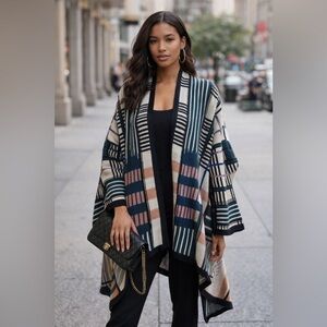 BCBGMaxAzria Runway Patterned Asymmetrical Cardigan Sweater (XS/S)